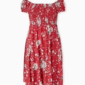 Torrid Red Smocked Floral Dress